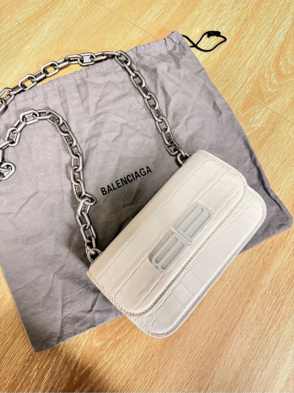 Balenciaga Gossip XS Chain Shoulder Bag Croc Embossed White